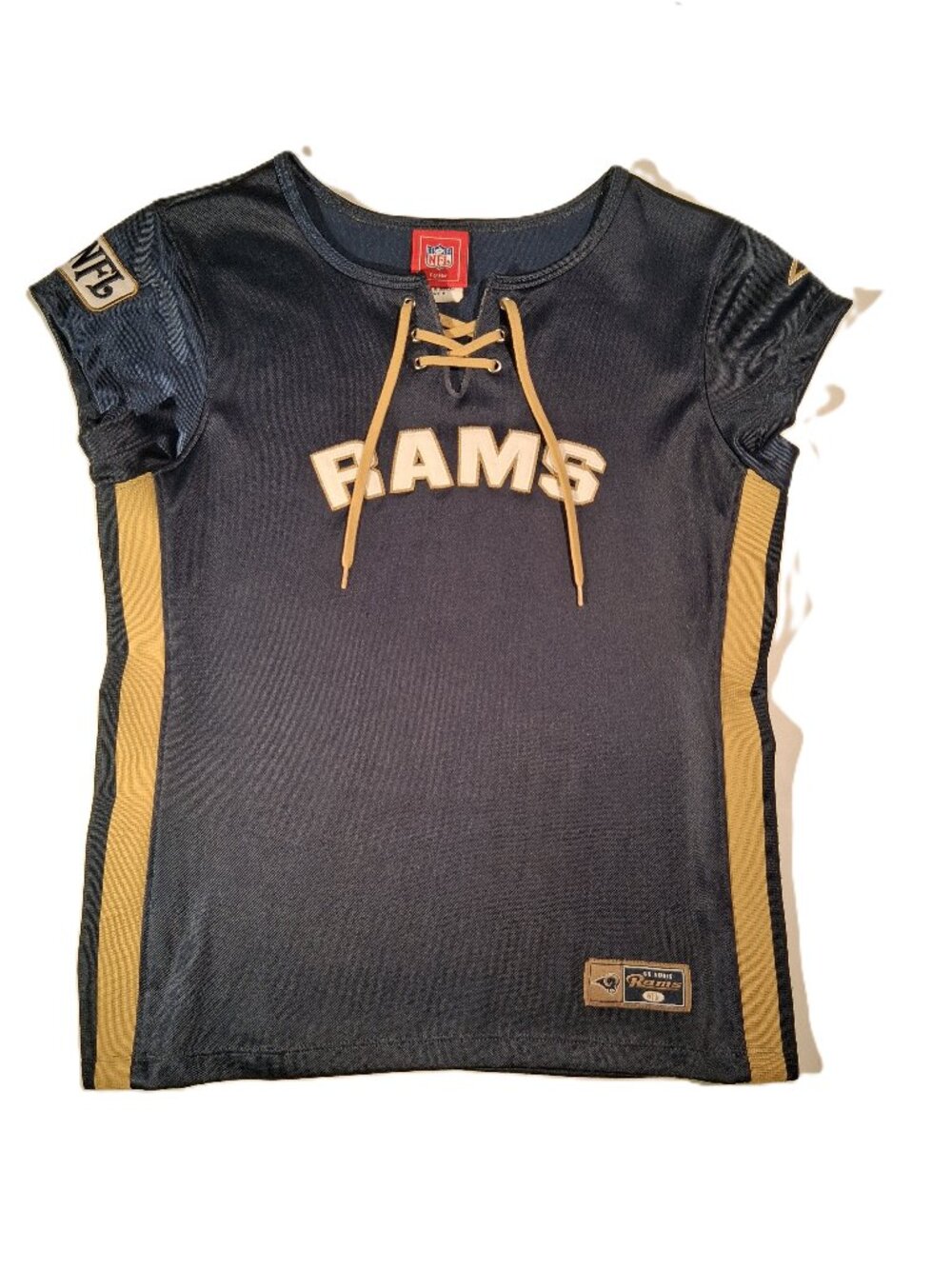 Vintage 2006 St Louis Rams NFL For Her Lace Up Shirt Womens Size Medium Navy.